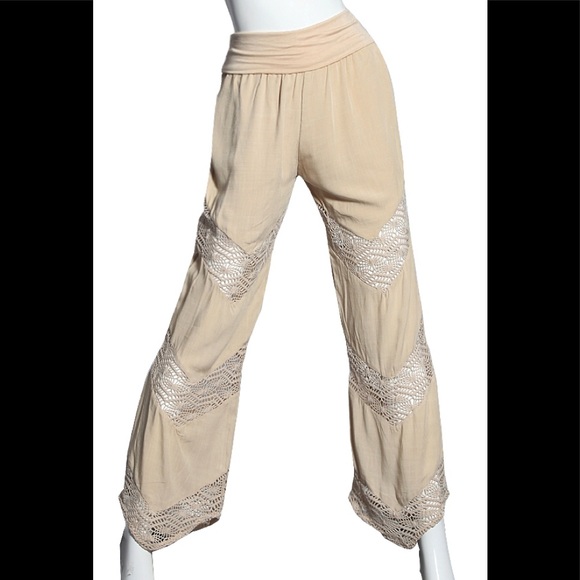 sassy bling Pants - Cream/ tan Boho Pants 1X